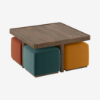Picture of Tetra Square Solid Wood Coffee Table With Seats In Danish Walnut Finish In Multicolour Fabric