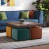 Picture of Tetra Square Solid Wood Coffee Table With Seats In Danish Walnut Finish In Multicolour Fabric
