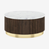 Picture of Aurora Round White Marble And Solid Wood Coffee Table In Java Walnut Finish