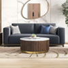 Picture of Aurora Round White Marble And Solid Wood Coffee Table In Java Walnut Finish