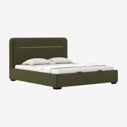 Picture of Milan Upholstered Hydraulic Storage King Size Bed In Deep Olive Velvet
