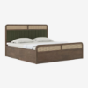 Picture of Hanoi Solid Wood Cane King Size Hydraulic Storage Bed In Amber Walnut Finish with Shitake Beige Colour