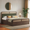 Picture of Hanoi Solid Wood Cane King Size Hydraulic Storage Bed In Amber Walnut Finish with Shitake Beige Colour