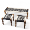 صورة Hamilton Solid Wood Maachi Bench set with 2 Stools in Black & White Canning