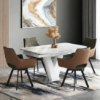 Picture of Caribu 4 to 6 extendable dining table, Finish - White marble color High Gloss with set of 6 Casey Swivel Dining Chair in Dual Tone