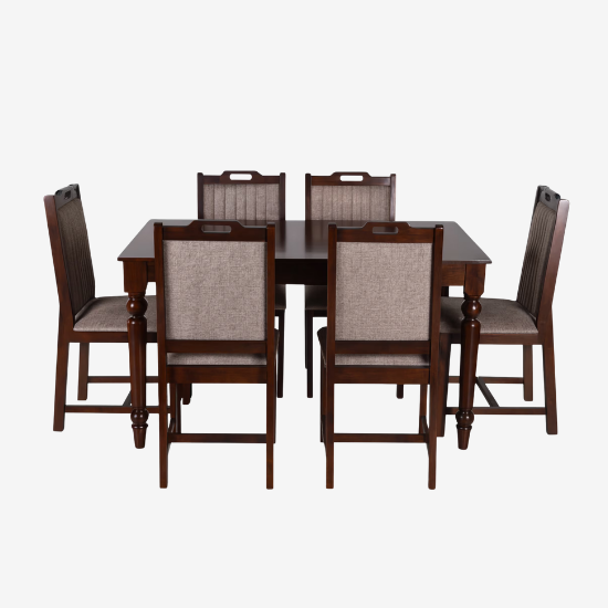 Picture of Globally Indian Compact Wooden 6 Seater Dining Table Set – Comfortable 6 Upholstered Seat and Back in Brown Sapphire