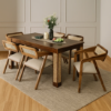 Picture of Globally Indian Sheesham Wood 6 Seater Dining Table Set With 6 Cushioned Cane Armchairs – Beige Color