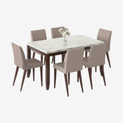 صورة Diner Solid Wood 4 Seater Dining Table With Set Of 4 Persica Chairs (Finish- Dark Walnut)